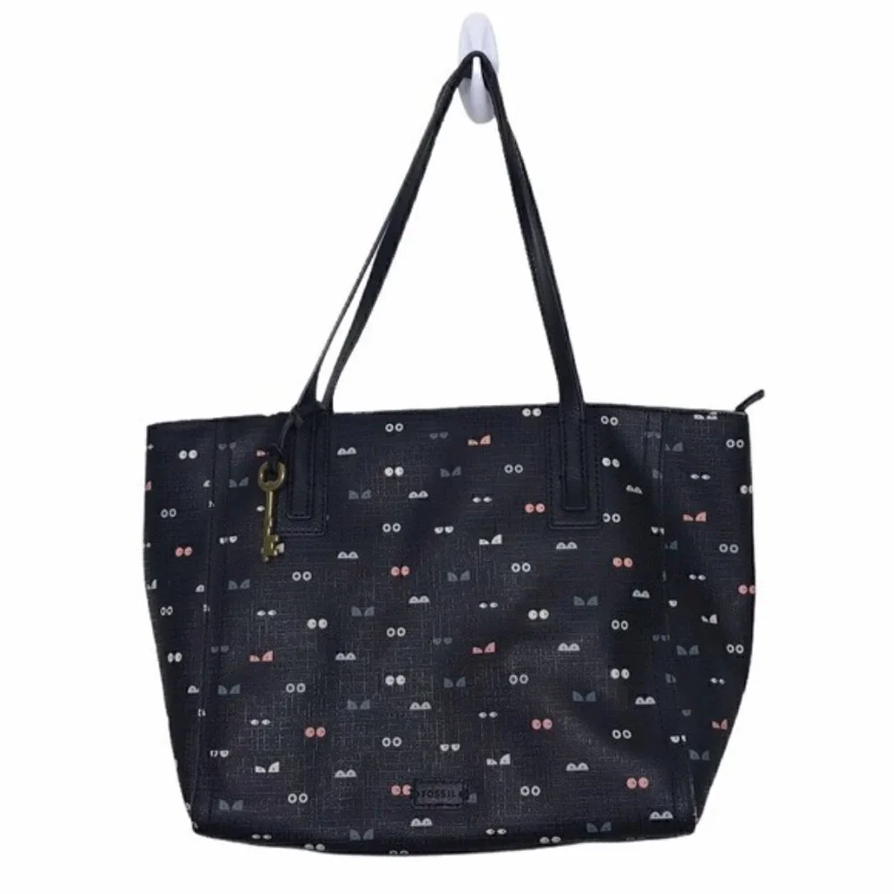 Fossil Black Vegan Leather Glowy Eyes Tote